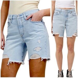 LEVIS 501 90's Shorts High Waist Blue Distressed Raw Hem Size 26…